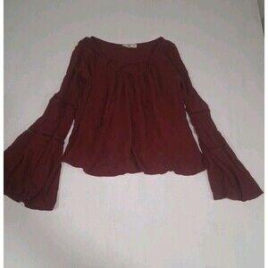 Womens Hollister Red Pheasant Top Small Y2K Style Boho Trumpet Sleeve